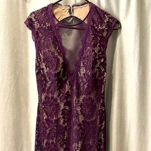 Betsy & Adam deep purple formal dress.